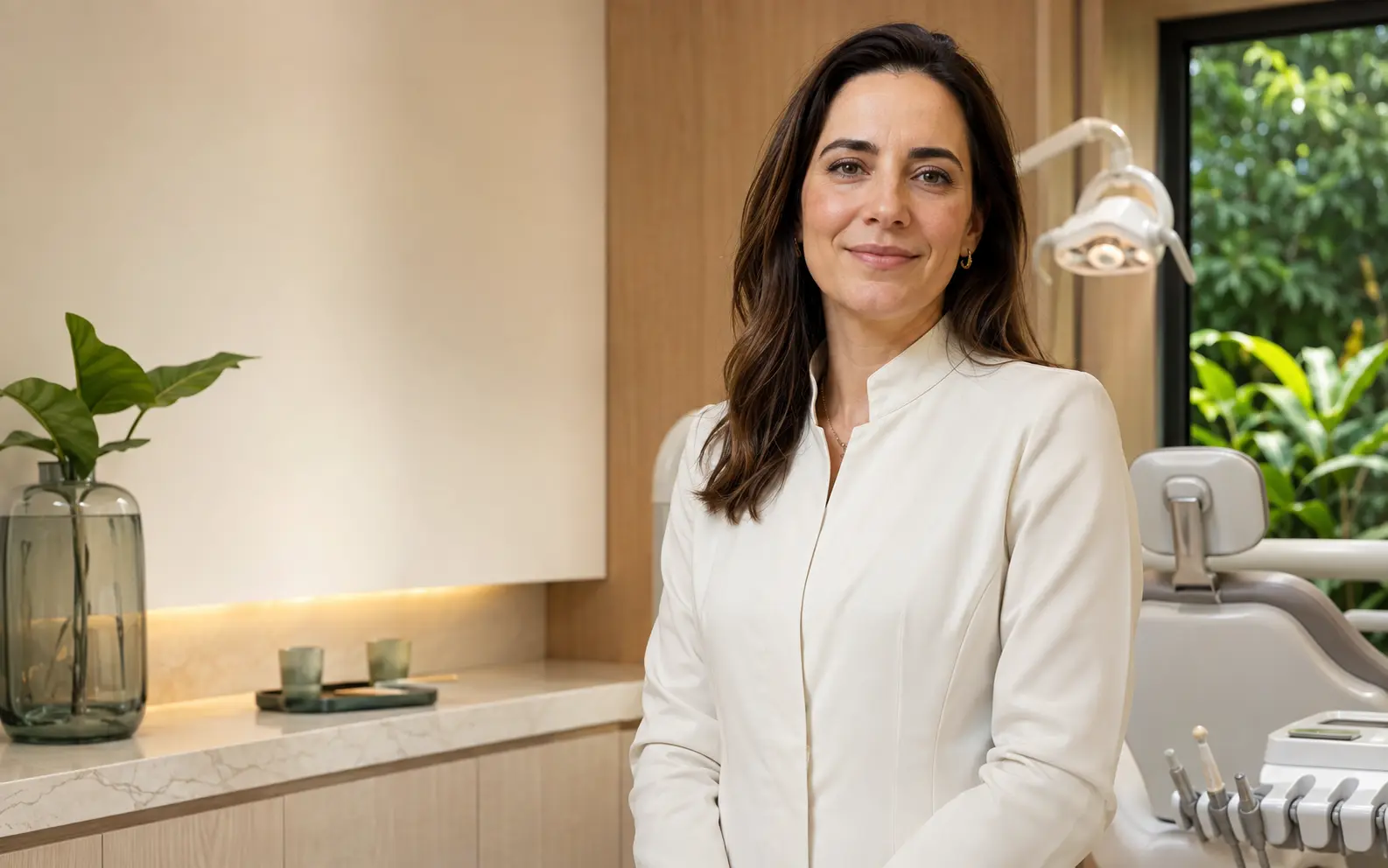 Dentista em um consultório odontológico contemporâneo